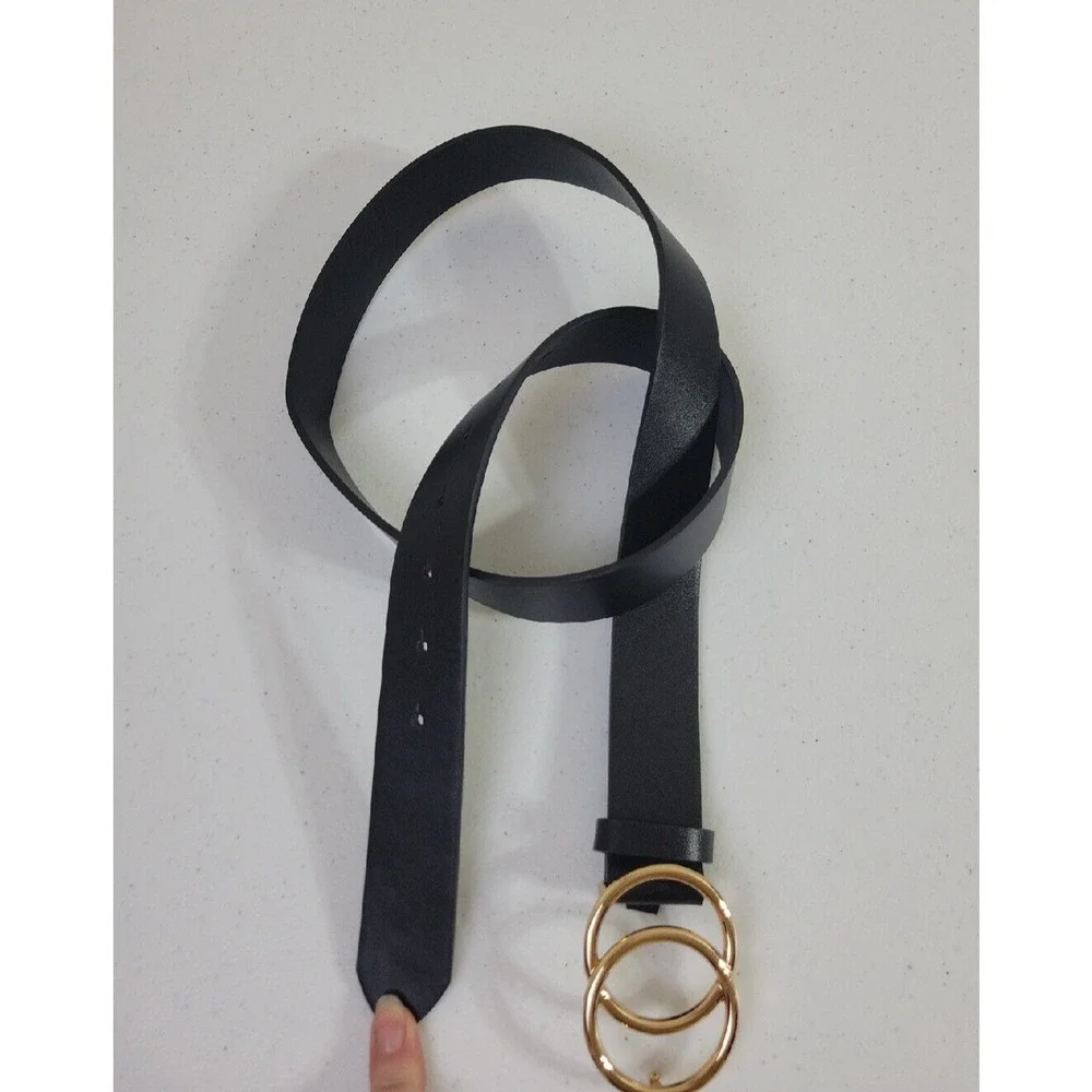 Belt Double-O Ring Buckle Women's Black Classic Adjustable Casual Dress Size 45